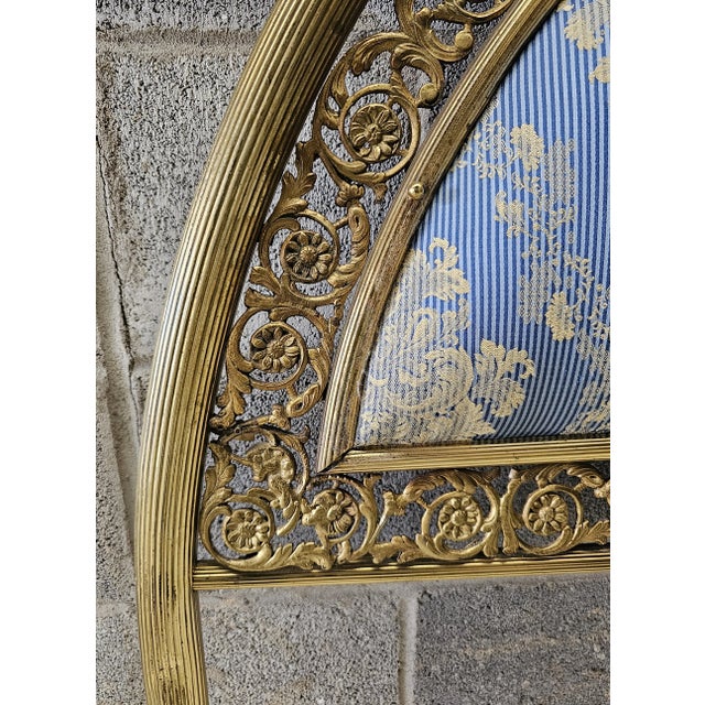 Highly Decorative Louis XVI Style Brass and Upholstered Headboard, Circa 1920s For Sale - Image 4 of 9