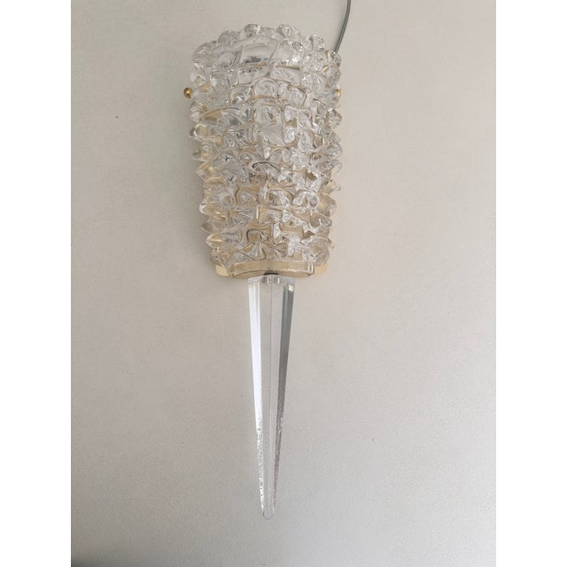 A Pair Barovier Style Art Deco Rostrato Clear Italian Murano Glass Wall Sconces For Sale - Image 12 of 16