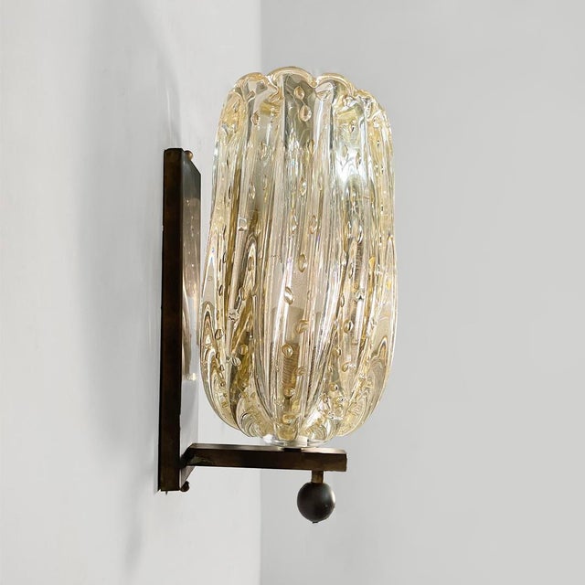 Mid-Century Italian Modern Murano Glass Wall Lamps attributed to Barovier & Toso, 1950s, Set of 2 For Sale - Image 6 of 14