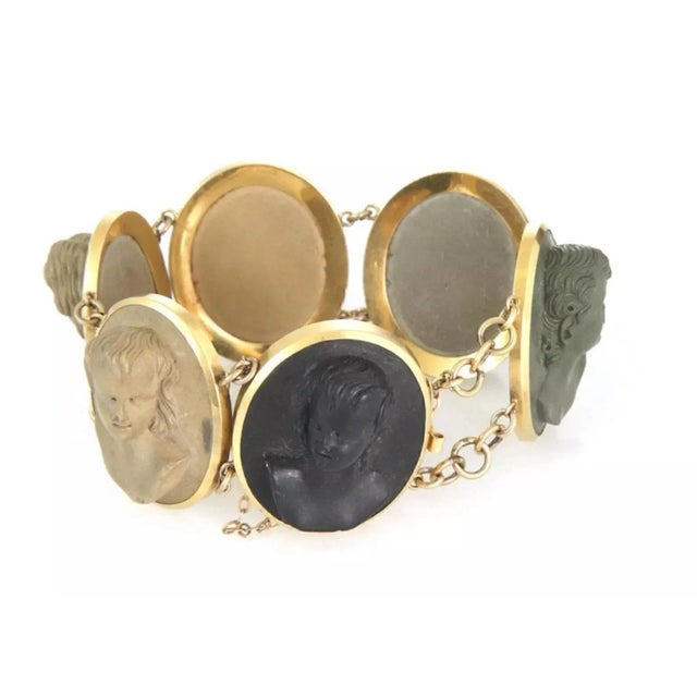 Contemporary Volcanic Lava 18k Yellow Gold Rock Women Cameo Bracelet For Sale - Image 3 of 6