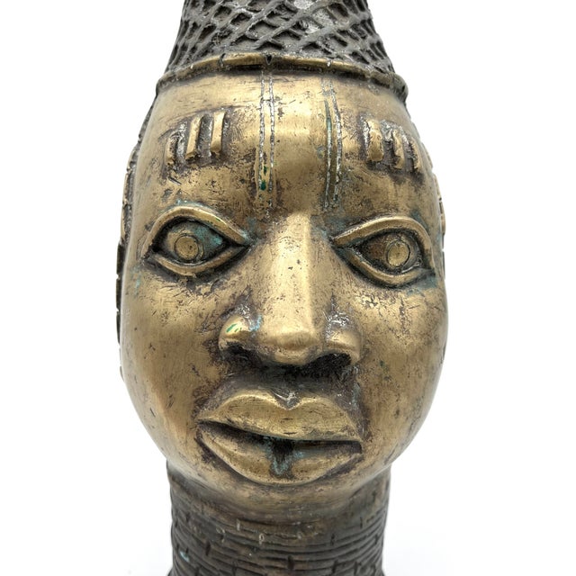 Nigerian Artist, Large Benin Memorial Head Sculpture, 20th Century, Bronze For Sale - Image 6 of 18