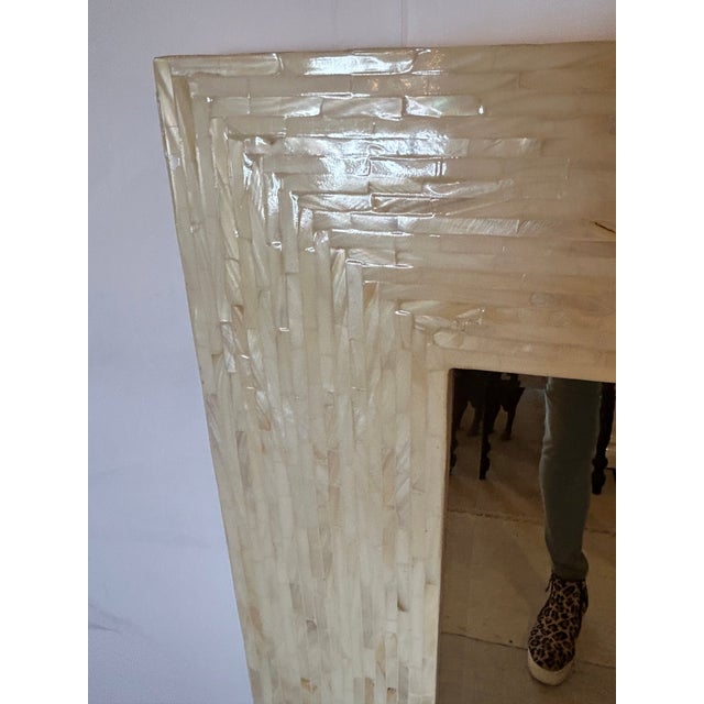 Modern Mother of Pearl Mosaic Rectangular Mirror For Sale - Image 3 of 8