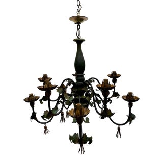 Vintage 10 Light Gilt Bronze Country French Chandelier For Sale