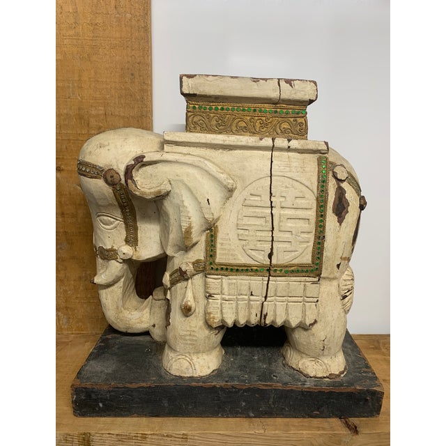 Off-white Late 19th Century Heavily Distressed Carved Wooden Elephant Plant Stand For Sale - Image 8 of 8