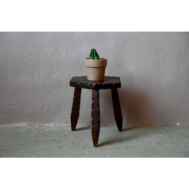 Folk-Style Carved Pine Tripod Stool, 1960s | Chairish