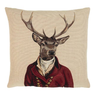 Sidney Stag Tapestry Cushion With Feather Filler - 46x46cm (18"x18") For Sale