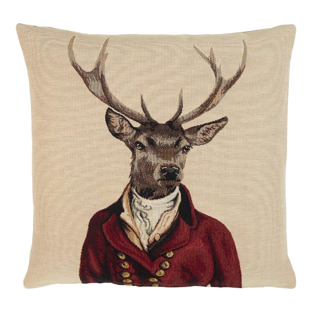 Sidney Stag Tapestry Cushion With Feather Filler - 46x46cm (18"x18") For Sale