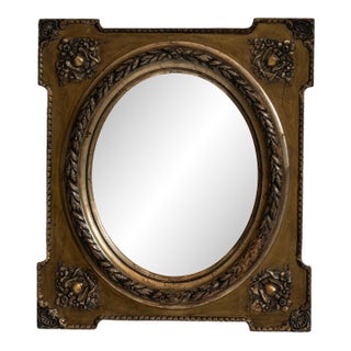 19th Century France Antique Brass Repousse Brass Oval Mirror For Sale