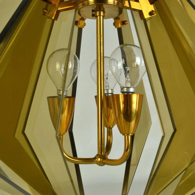 Italian Pendant in Tinted Glass and Gilded Brass by Gino Paroldo, 1950s For Sale - Image 9 of 10