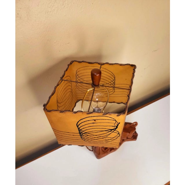 Vintage Hand Carved Wooden Bull With Fiber Glass Spun Diamond Shade. For Sale - Image 4 of 8