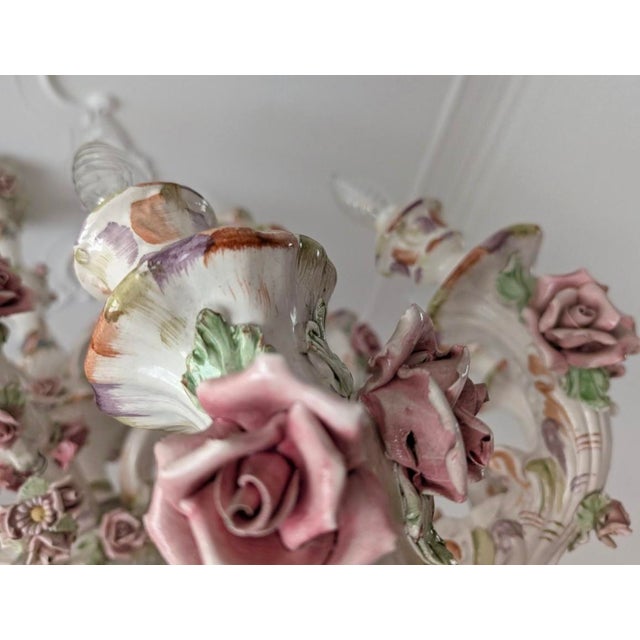 Large Italian Porcelain Three Tier Chandelier in the style of Capodimonte, 1950s For Sale - Image 11 of 13
