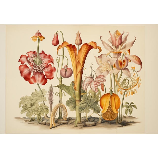 Orange Set of 4 - 20' X 13.9' Botanical Prints 'Hortus Floridus' Style Flowers #3, Unframed For Sale - Image 8 of 9