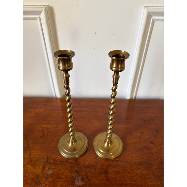 Pair of Polished Brass English Barley Twist Candlesticks, 19th Century For Sale - Image 4 of 5