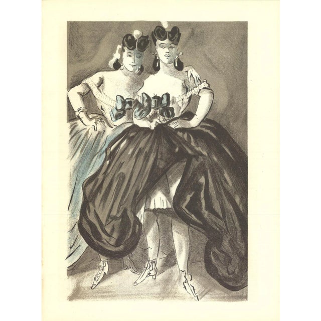 1939 Lena Leclercq 'Two Women' Vintage Black & White France Lithograph For Sale