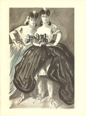 1939 Lena Leclercq 'Two Women' Vintage Black & White France Lithograph
