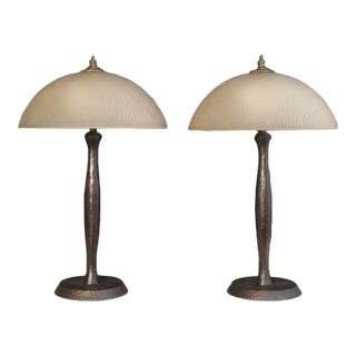 Early 20th Century Oscar Bruno Bach Influence Arts & Craft Lamps - a Pair For Sale