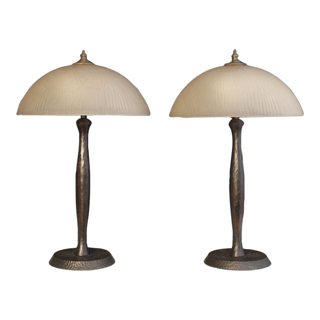 Early 20th Century Oscar Bruno Bach Influence Arts & Craft Lamps - a Pair For Sale