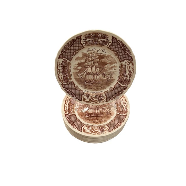 Brown Vintage Alfred Meakin Staffordshire Fair Winds The Friendship of Salem Brown Dinner Plates - Set of 10 For Sale - Image 8 of 11