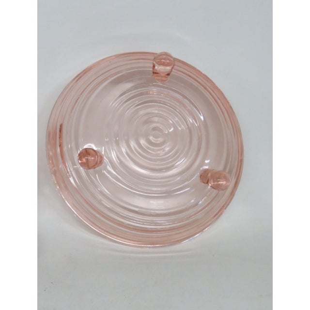 Art Deco Anchor Hocking Pink Depression Glass Manhattan 3 Footed Candy Dish Bowl 4950b For Sale - Image 3 of 4
