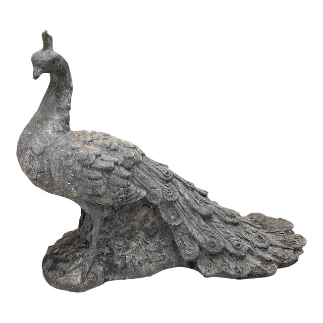 Vintage Cast Iron Peacock Statue For Sale