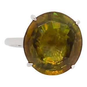 Green Sphene Round Solitaire Ring in 18k White Gold, size 8.25