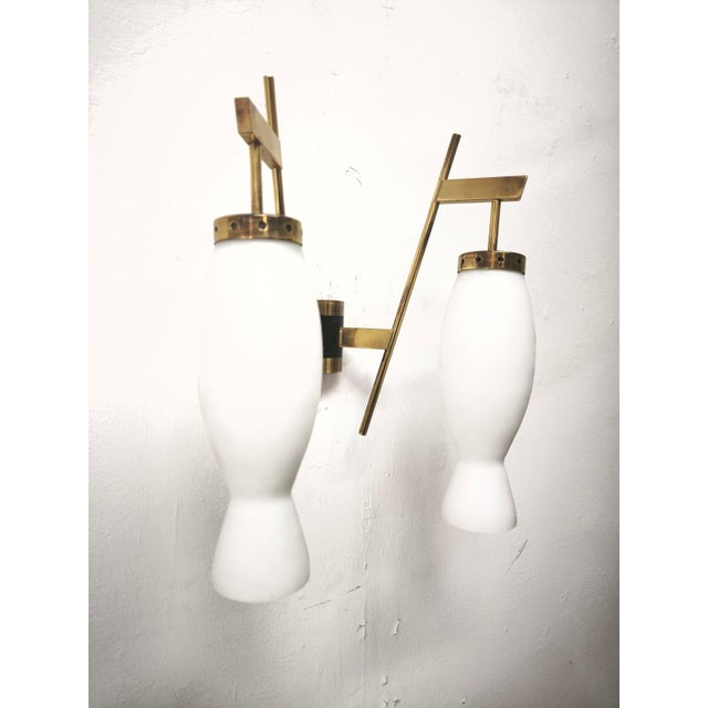 Black Brass Wall Lamp with Double Opal Glass Light, 1960s For Sale - Image 8 of 14
