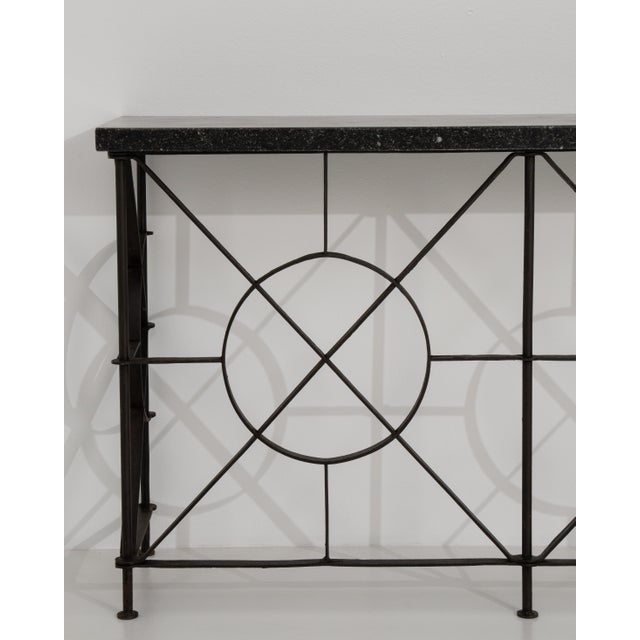 Black Wrought Iron Console Table With Blue Stone Top For Sale - Image 8 of 9