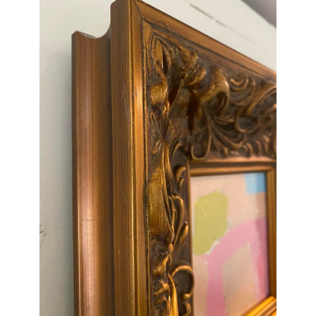 Acrylic on palette paper, framed behind glass in a deep profile, 10 x 10 x 2 heavy ornate gold carved frame. Back wired,...