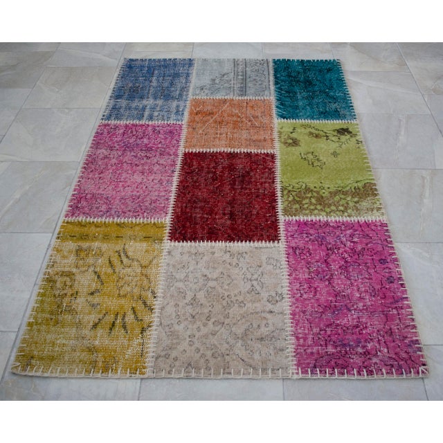 Vibrant Pink & Red Turkish Rug Hand Knotted Handstitched Floor Art Room Decor - 4'x5'11" For Sale - Image 12 of 17