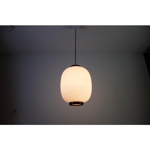 Large Teak and Opal Glass Pendant Lamp by Bent Karlby for Lyfa, Denmark, 1960s For Sale - Image 6 of 14