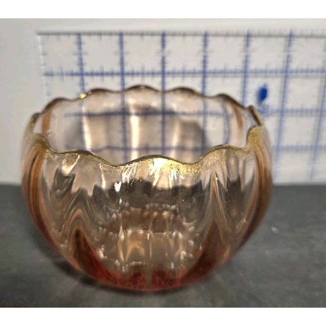 Art Deco Antique French Legras St. Denis Pink Optic Glass Finger Bowl Candy Gold Gilded For Sale - Image 3 of 7