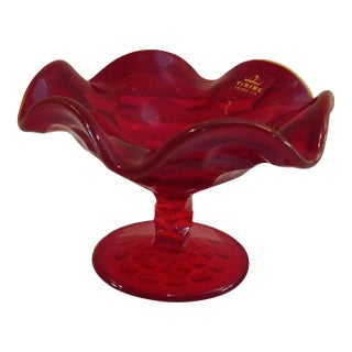 Vintage 1960's Georgian Pattern Ruby Footed Fluted Compote 6 1/4" For Sale