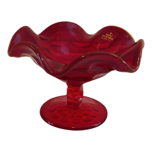 Vintage 1960's Georgian Pattern Ruby Footed Fluted Compote 6 1/4"