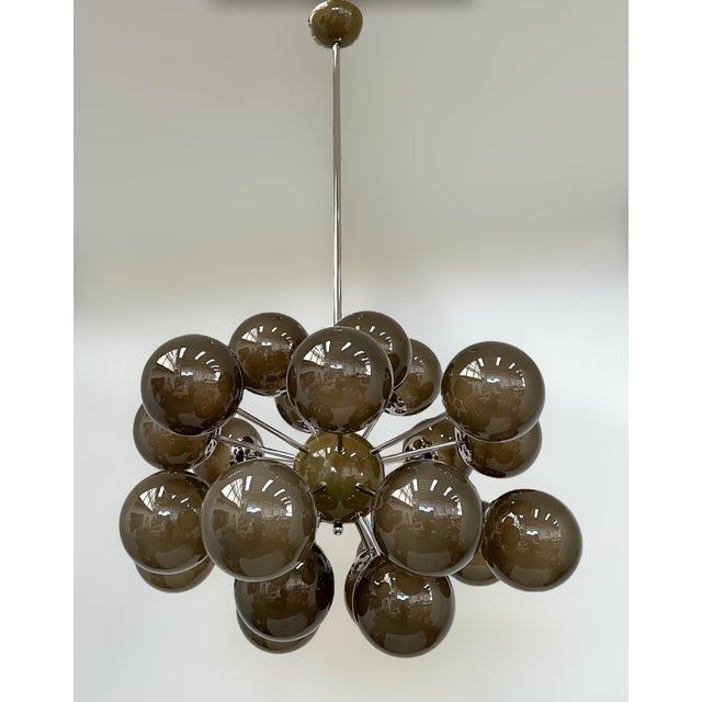 Italian oval shaped sputnik chandelier with 24 frosted smoky Murano glass globes mounted on polished nickel finish frame /...