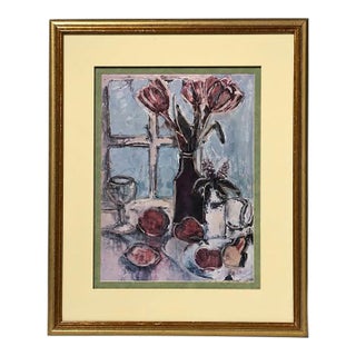 1980s Framed Floral and Fruit Still Life Wall Art For Sale