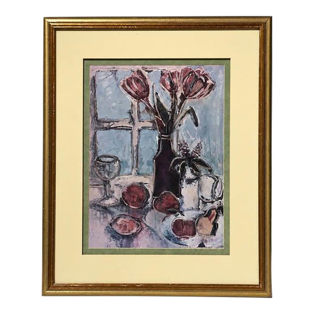 1980s Framed Floral and Fruit Still Life Wall Art For Sale