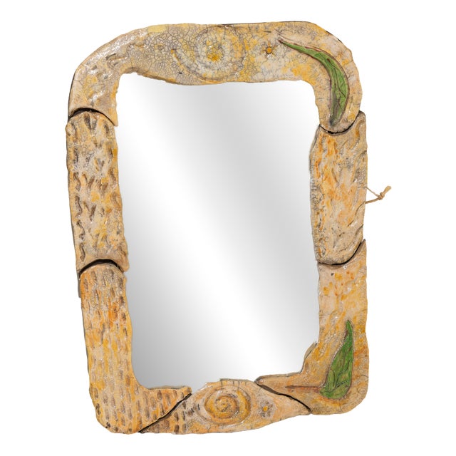 Vintage French Ceramic Mirror, 1960s For Sale