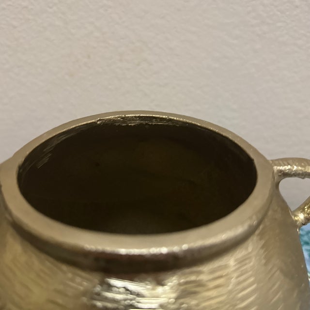 1990s Vintage Textured Antique Gold Urn Vase With Ear Handles For Sale - Image 5 of 10