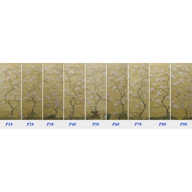 Chinese 36" * H108"/Panel * 9ps,Brown-Yellow Magnolia Wallpaper, Magnolia‌ Wallpaper Mural, 9 Panels For Sale - Image 3 of 9
