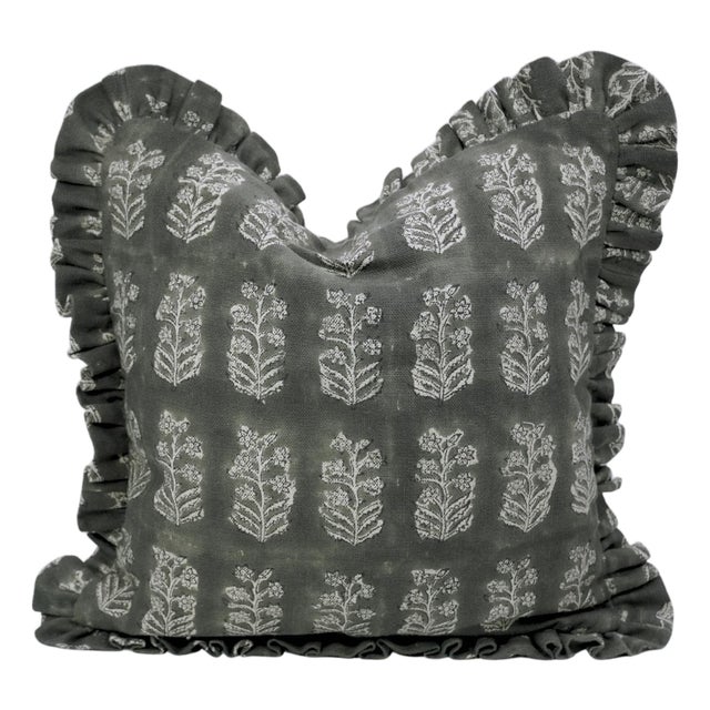 Premium Thick Linen Frill Pillow Cover Ruffled Decorative Accent Cushion 22x22 Inch- Indradhanush For Sale