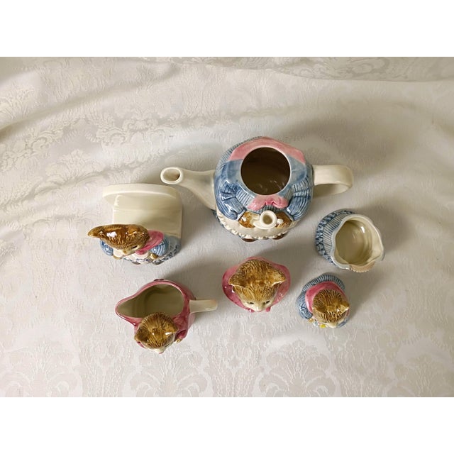 1980s Cat Tea Set Japanese Otagiri Mrs Whiskers 4 Piece Kitchy Sugar Teapot Creamer Napkin Holder Wind in the Willows Style Quirky Kitchenware For Sale - Image 5 of 17