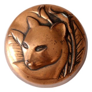 Vintage Copper Tone Cat Paperweight For Sale