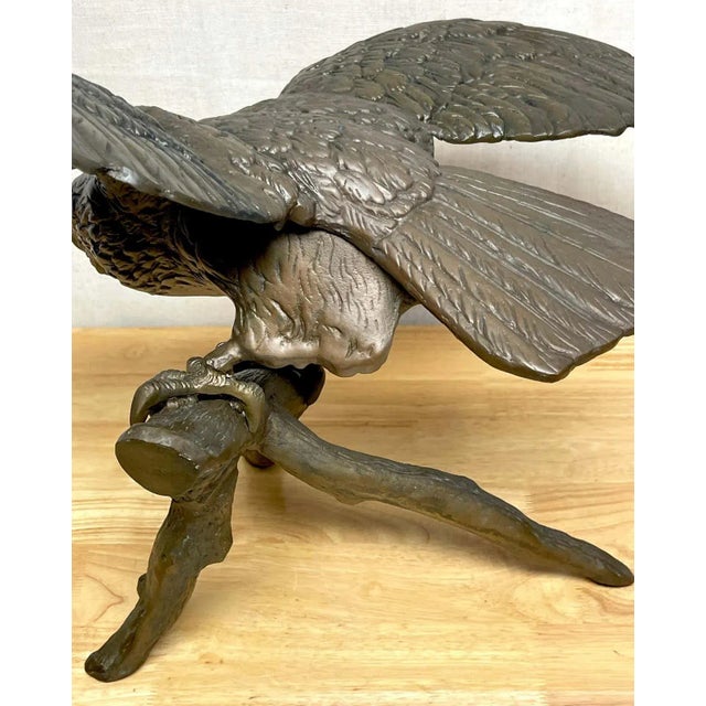 American 1960s Vintage Patinated Bronze Sculpture 'American Bald Eagle Upon Landing' For Sale - Image 3 of 13