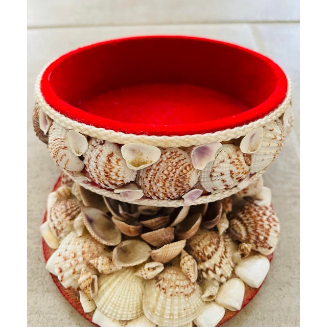 1950s Vintage Seashell Small Round Jewelry Trinket Box For Sale - Image 5 of 9
