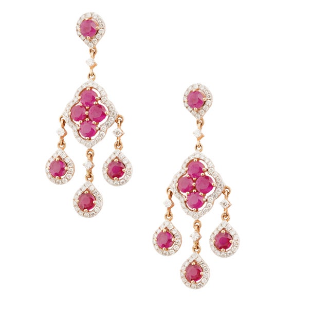 Natural diamond 1.43cts & ruby 4.42cts earring in 18k gold For Sale - Image 10 of 18