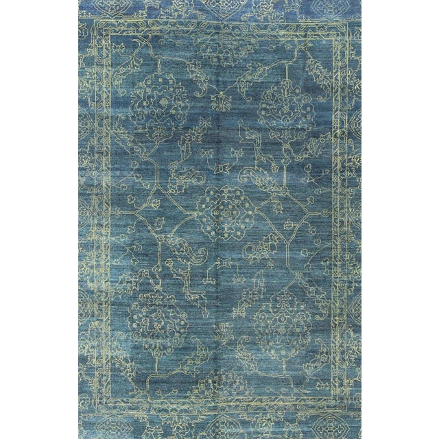 Fine Modern Rug With Transitional Design in Teal Blue and Lime Green For Sale - Image 4 of 13