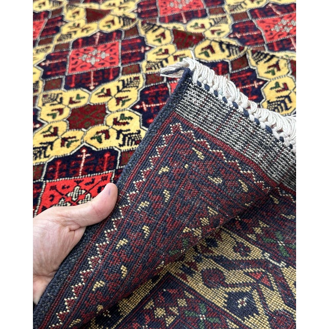 Burgundy Afghan Aqcha Turkmen Hand-Knotted Wool Rug, 9'10" X 6'6" For Sale - Image 8 of 12