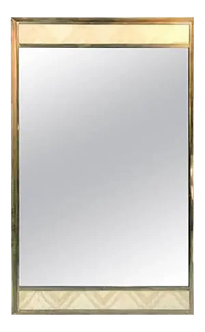Gio Ponti Style Italian Modern Travertine & Brass Rectangular Mirror