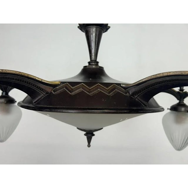 Vintage Cubist Bronze Chandelier, 1930s For Sale - Image 9 of 11