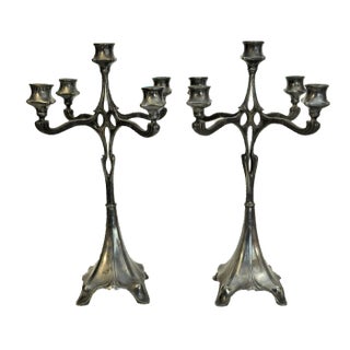 Large Art New German Silverplate Candelabras from Judgendstil, Set of 2 For Sale